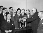 Blind 70 year old Geo Walker holds Hearts cup - He saw Hearts win 1896 - Tommy Walker and John Cumming and Jan Crawford