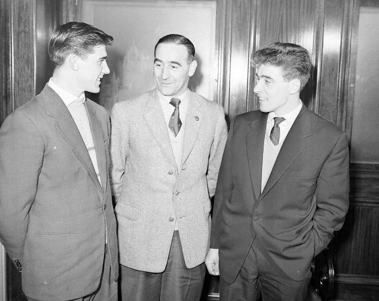 Danny Ferguson of Hearts FC Tommy Walker and Bobby Walker