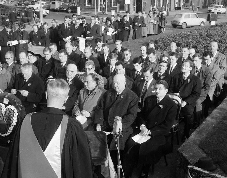 Directors and players past and present at a remembrance service at the Heart of Midlothian War Memorial at Haymarket