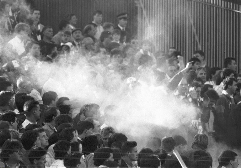 Smoke firework thrown into Celtic fans Tynecastle 1988