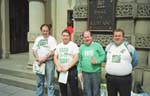 Four anti-merger supporters of Hibernian FC, The Mound, Edinburgh, 1990