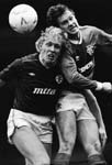 Rangers Dougie Bell and Neil Berry in an aerial dual 1986