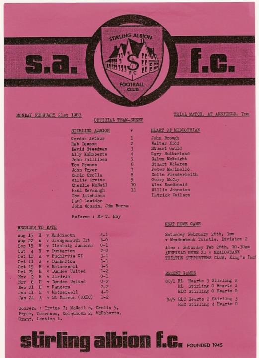 1983022101 Stirling Albion Trial Match