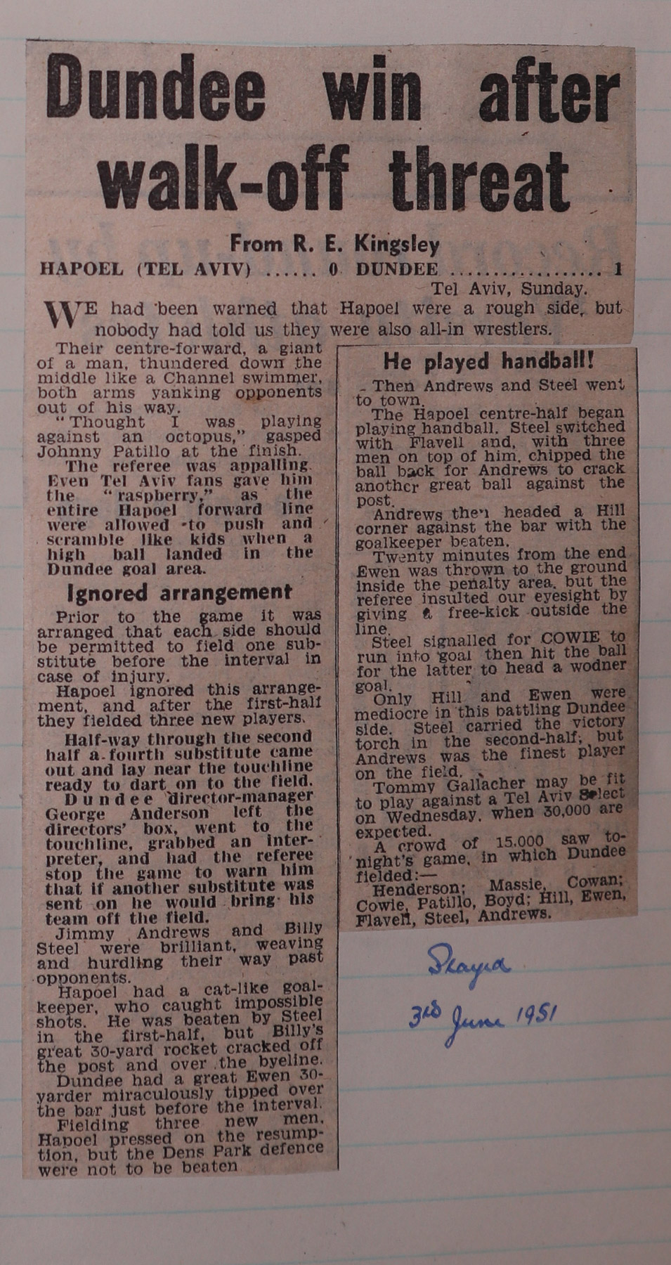 1951-06-03_Hapoel_0-1_Dundee_Friendly