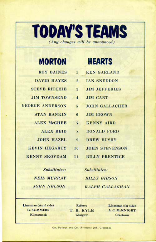 Sat 17 Aug 1974  Morton 0  Hearts 5 