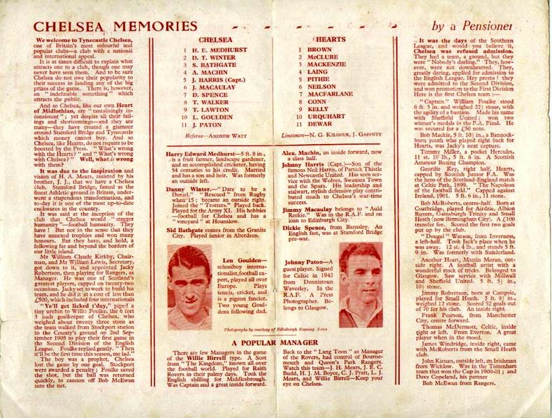 Mon 21 Apr 1947  Hearts 1  Chelsea 4 