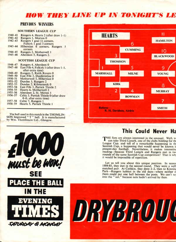 Wed 07 Oct 1959  Hearts 9  Cowdenbeath 3 