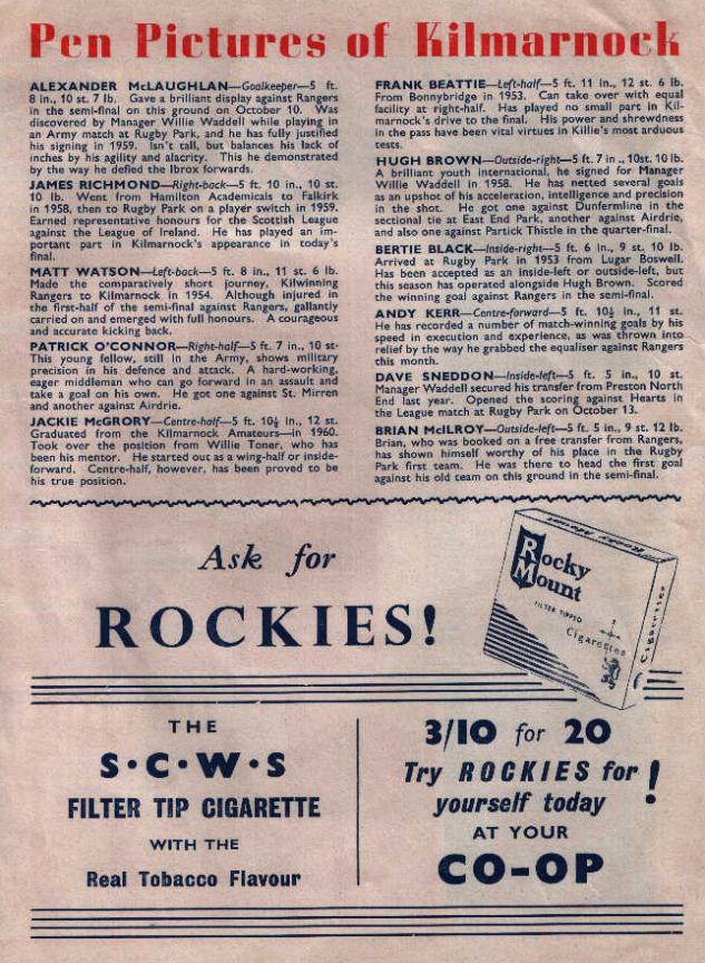 Sat 27 Oct 1962  Hearts 1  Kilmarnock 0 