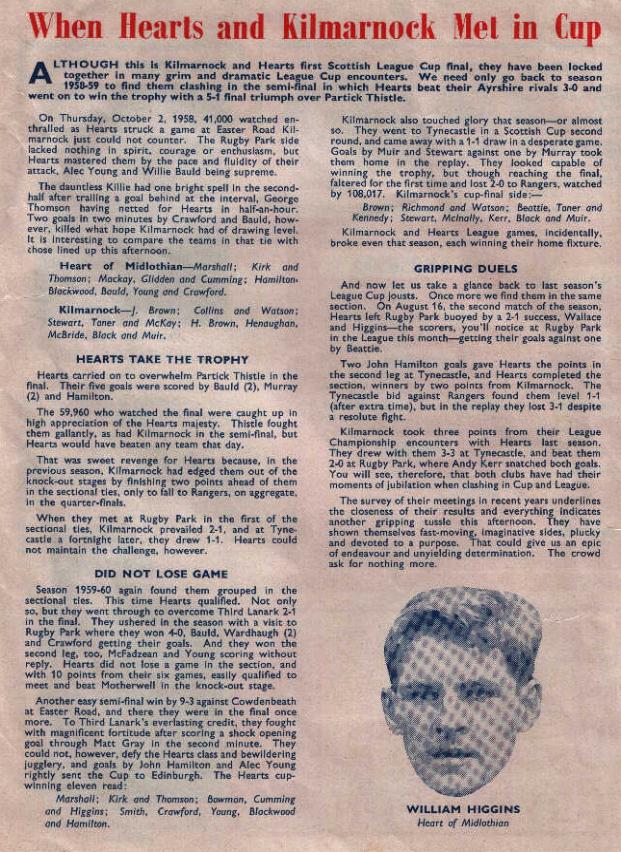 Sat 27 Oct 1962  Hearts 1  Kilmarnock 0 