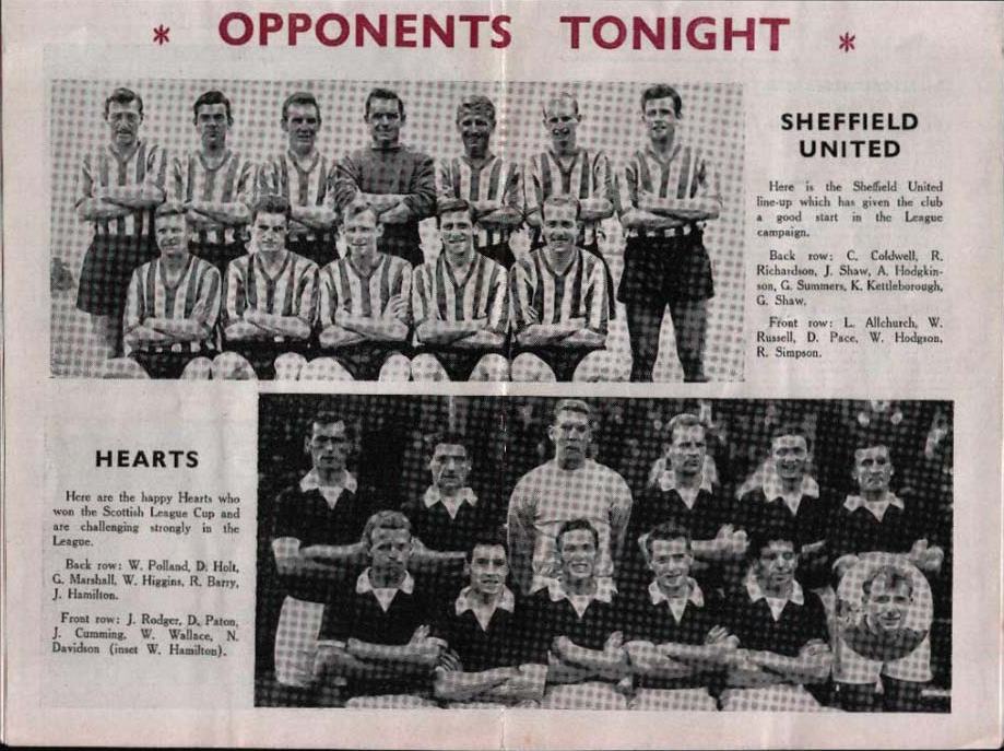 Mon 05 Nov 1962  Hearts 2  Sheffield United 2 