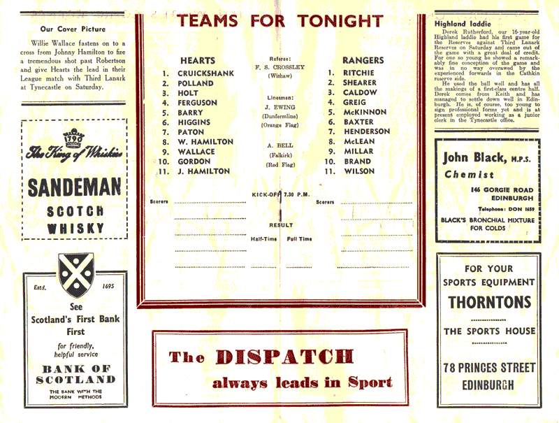 Wed 27 Mar 1963  Hearts 0  Rangers 5 