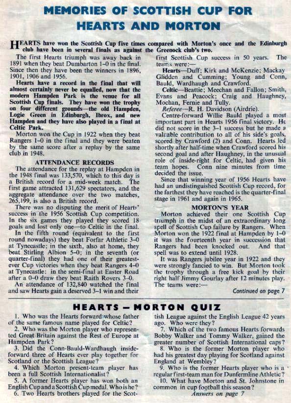 Sat 30 Mar 1968  Hearts 1  Morton 1 