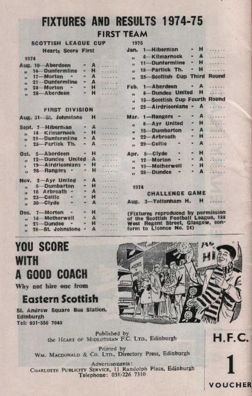 Sat 03 Aug 1974  Hearts 1  Tottenham Hotspur 1 
