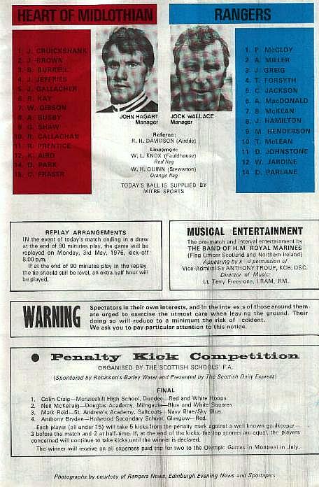 Sat 01 May 1976  Hearts 1  Rangers 3 