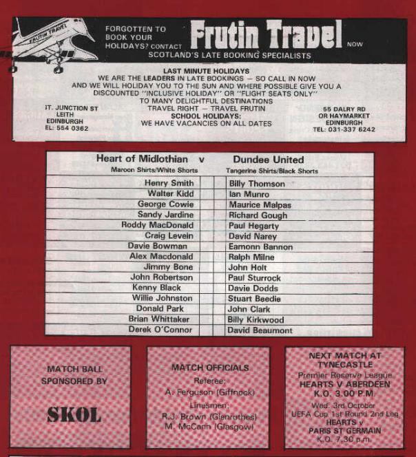 Wed 26 Sep 1984  Hearts 1  Dundee United 2 