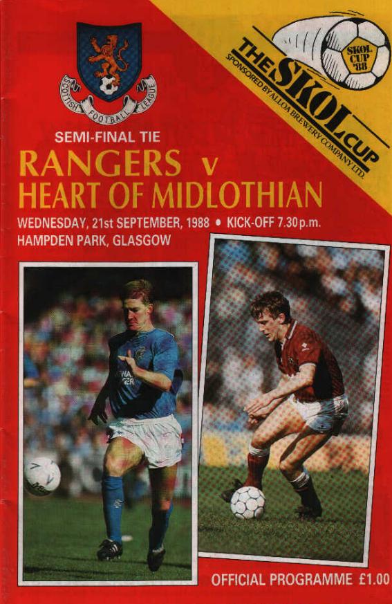 Wed 21 Sep 1988  Hearts 0  Rangers 3 