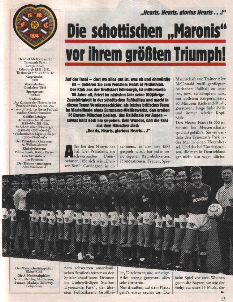 Tue 14 Mar 1989  Bayern Munich 2  Hearts 0 