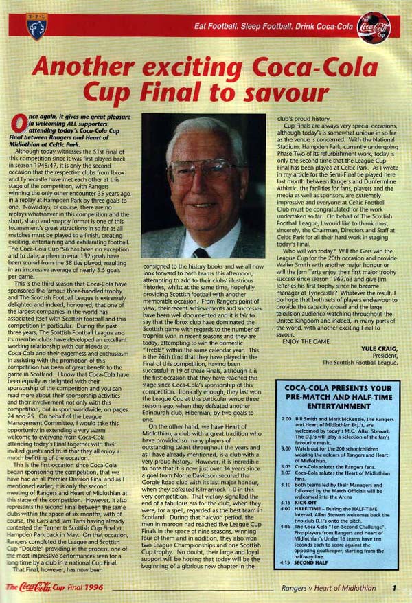 Sun 24 Nov 1996  Hearts 3  Rangers 4 