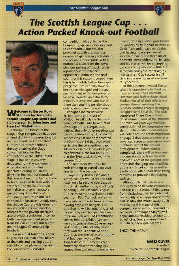 Tue 27 Oct 1998  Hearts 0  St Johnstone 3 