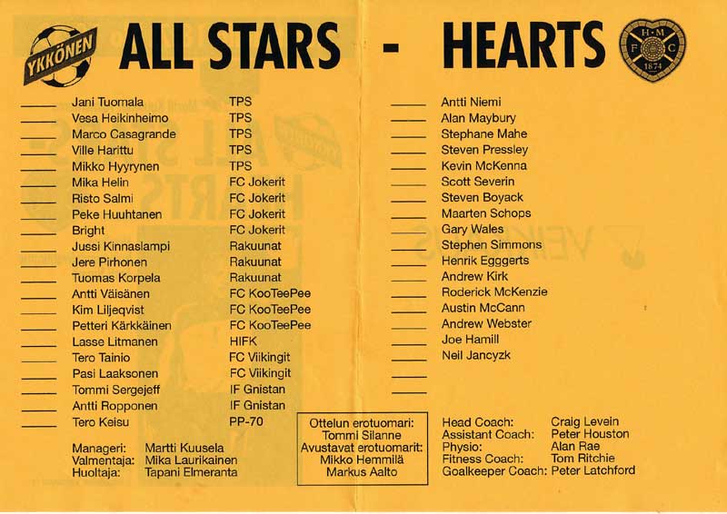 Thu 18 Jul 2002  All Stars 2  Hearts 1 