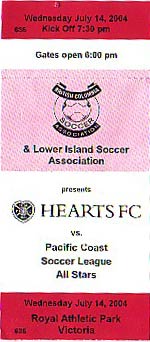 Wed 14 Jul 2004  Pacific Coast All Stars 1  Hearts 4 